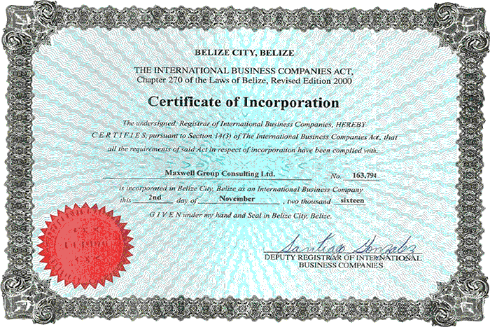 MGC Certificate of Incorporation